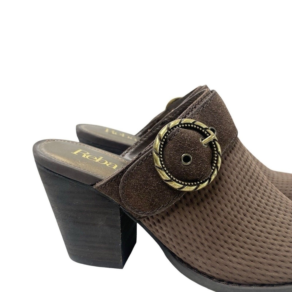 Reba Womens Size 7 Kaelyn Suede Leather Textured Slide Mule Booties Buckle Brown - Picture 4 of 12